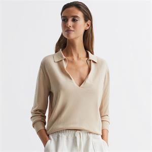 REISS NELLIE Deep V Collared Knit Top